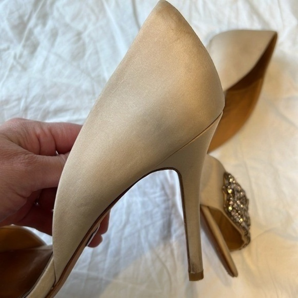 Badgley Mischka Rhinestone Silk Peeptoe Shoes Heels Open Toe Summer Blush 8.5 - Picture 15 of 16